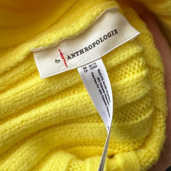 NWT Anthropologie Yellow Beanie with Purple Faux Fur Pom Pom - Picture 6 of 6